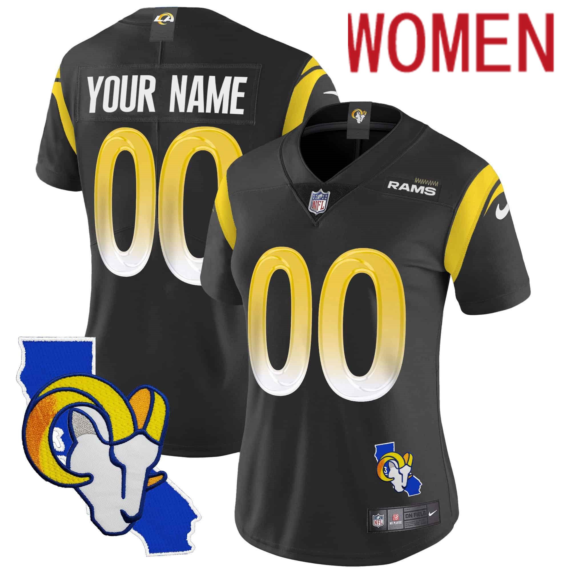 Women Los Angeles Rams Black 2024 Nike Patch Vapor Limited Custom NFL Jersey style 1